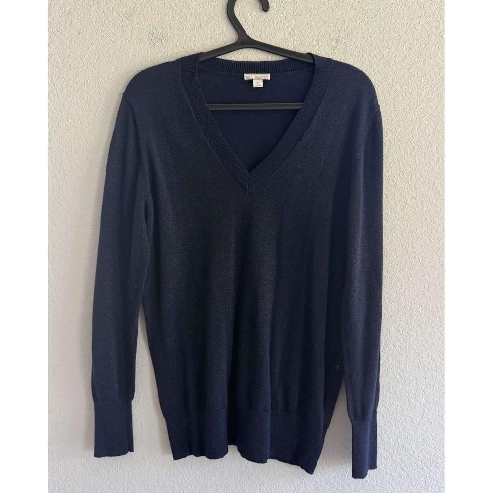 GAP V-neck Women's Metallic Blue Lightweight Pullover Long Sleeve Sweater Sz-S